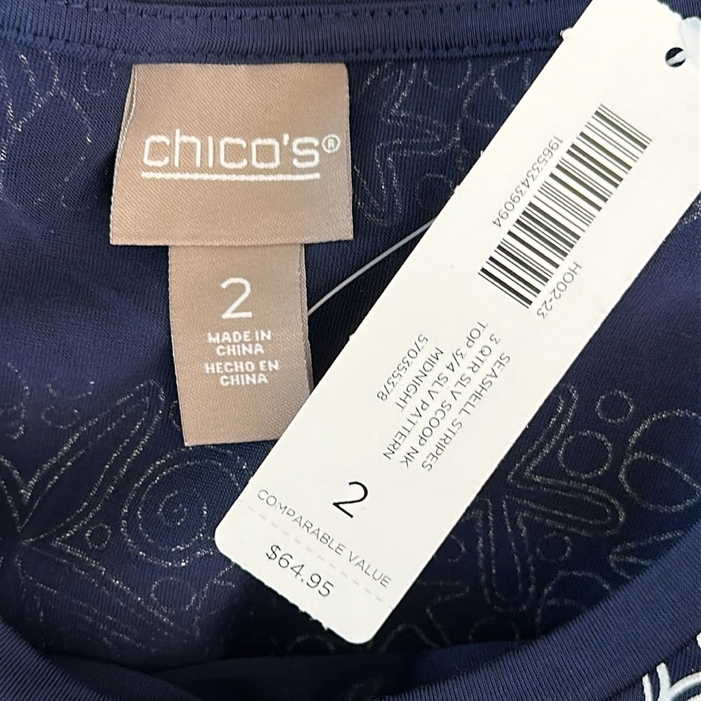 Chico's Navy & White Nautical Print Top NWT - Picture 5 of 6